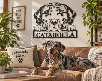 Custom Catahoula Leopard Dog Metal Sign Art, Personalized Catahoula Leopard Dog Metal Sign, Dog Name Sign, Dog Lover Home Decor