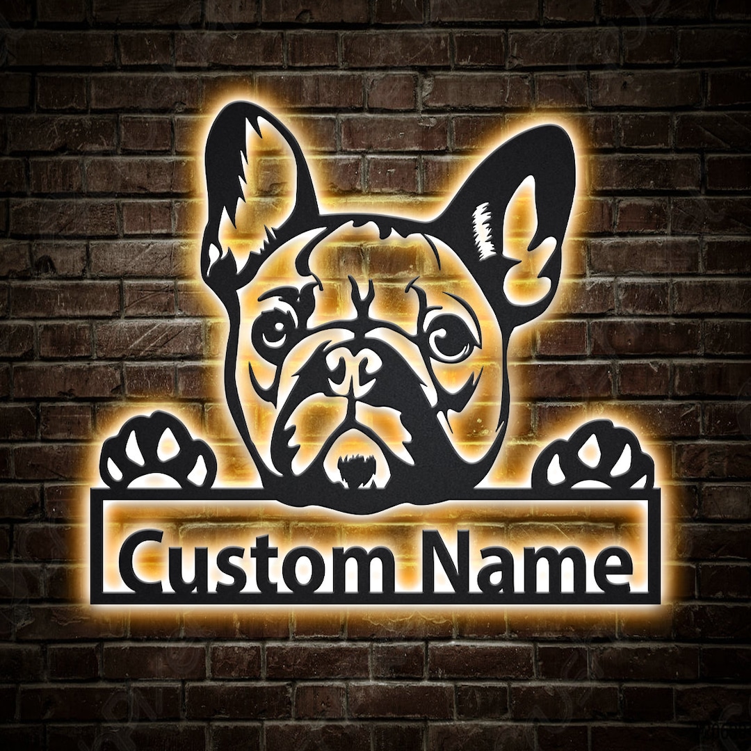 Custom French Bulldog Metal Wall Art LED Light, Personalized French