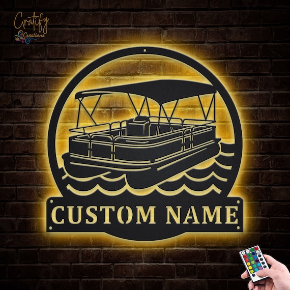 Custom Pontoon Boat Monogram Metal Sign With LED Lights V2