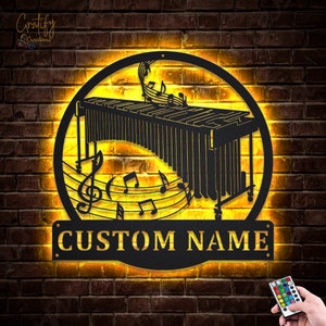 Marimba Music Metal Sign With LED Lights, Custom Marimba Music Metal Sign, Music Wall Art, Marimba Music Sign