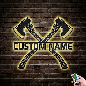 Lumberjack Axe Metal Wall Art LED Lights v3, Custom Lumberjack Metal Sign, Lumberjack Neon Metal Wall Decor, Lumberjack Wall Hanging