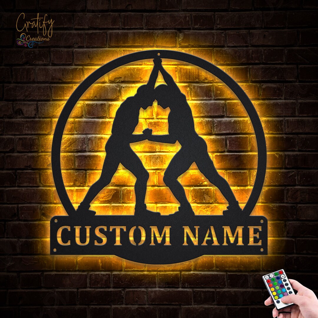 Wrestling Sport Metal Sign With LED Lights V1, Custom Wrestling Metal