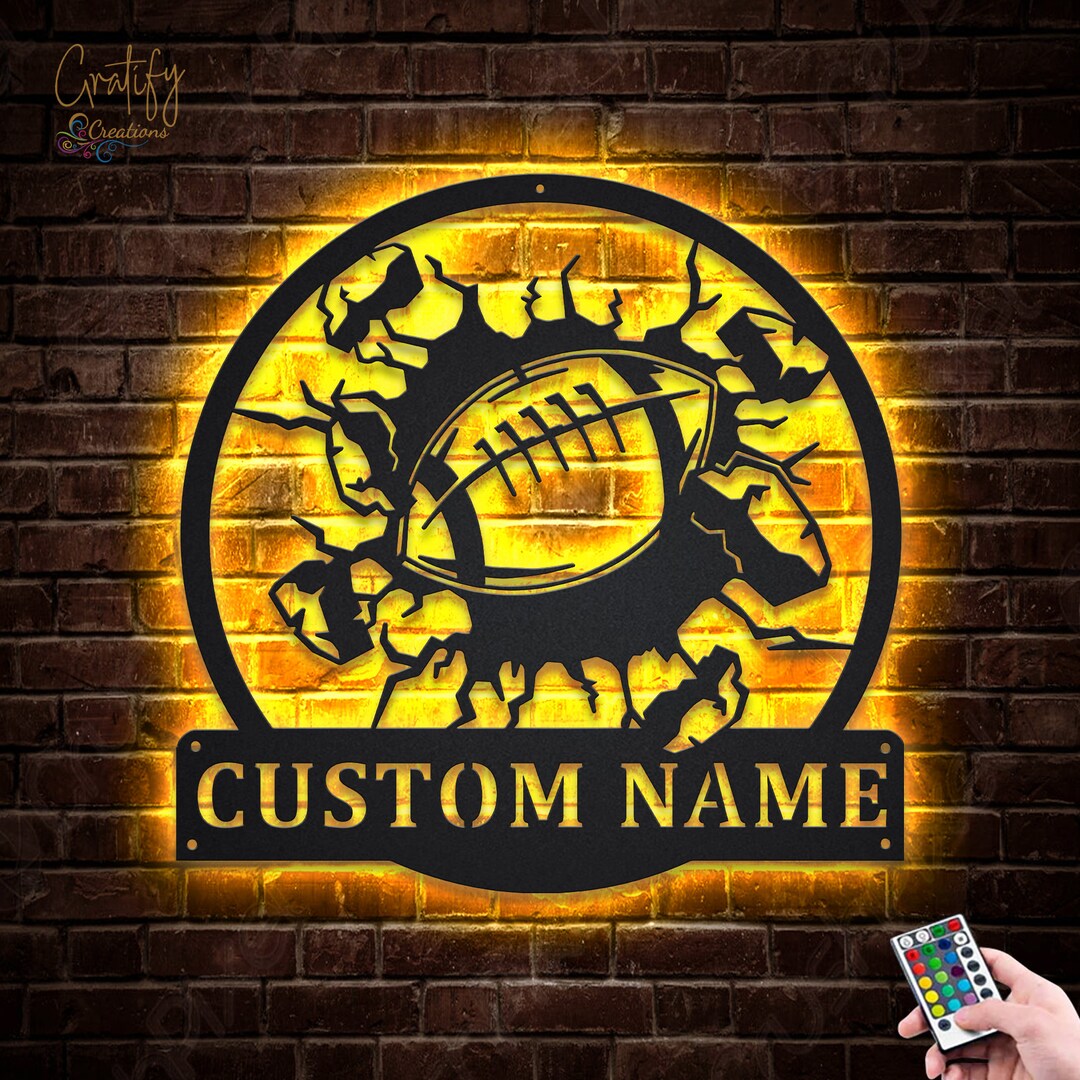 Smashing Football Metal Wall Art LED Lights, Custom Football American