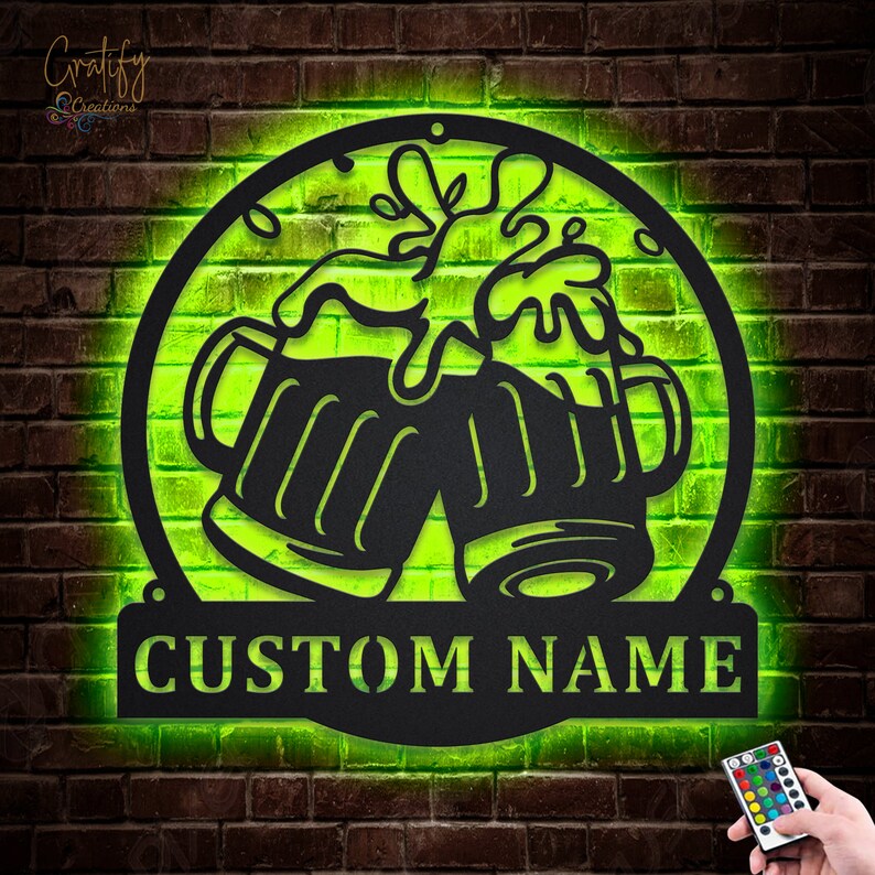 Personalized LED Beer Mug Metal Wall Art for Home Bar Decor | Cheers ...