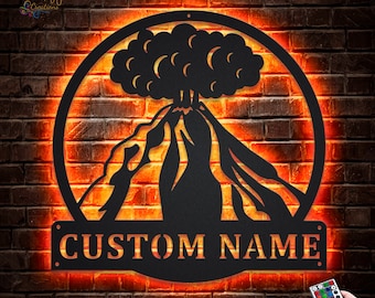 Volcano Metal Wall Art: RGB LED Sign, Custom Wall Decor