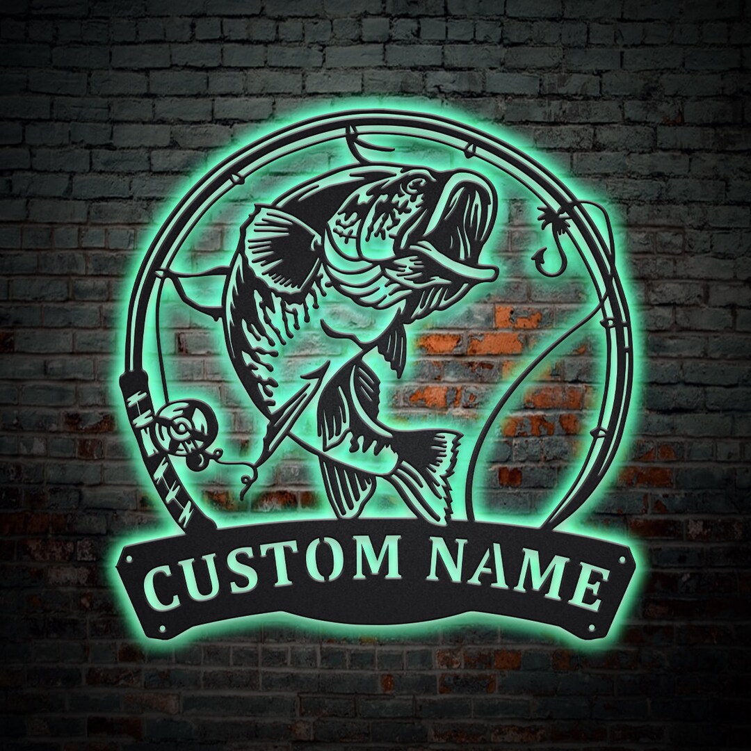Custom Largemouth Bass Fish Pole Metal Wall Art With LED Etsy