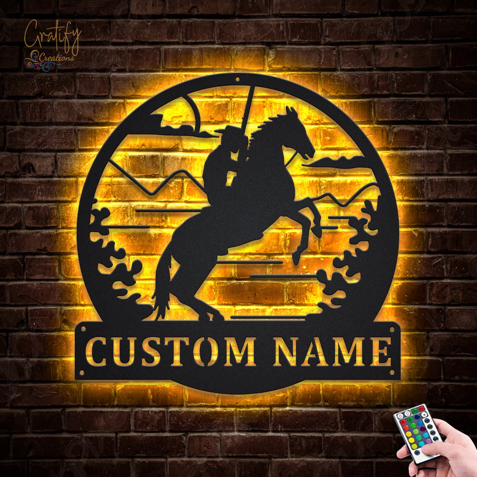Horse and Rider Metal Sign LED Lights V4, Custom Horse and Rider Metal ...