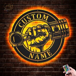 Custom Garage Metal Wall Art with LED Light - Perfect Workshop Name Sign for Car Enthusiasts, Home Decor, and Special Occasions