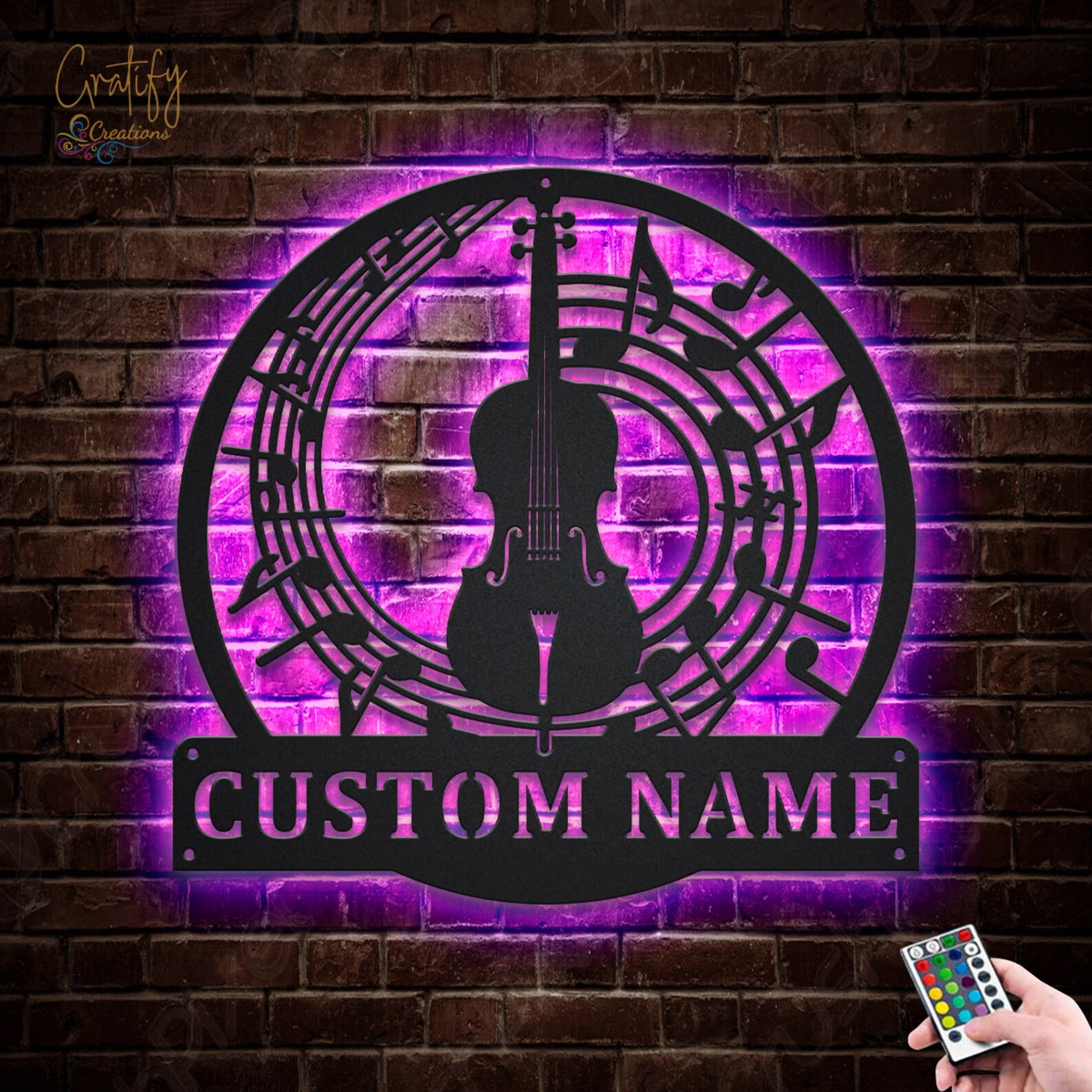 Cello Monogram Metal Sign LED Lights, Custom Cello Metal Sign, Cello ...
