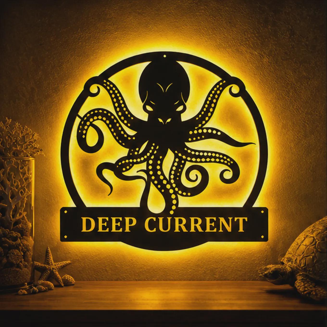 Octopus Monogram Metal Sign With LED Lights, Custom Octopus Metal Signs ...