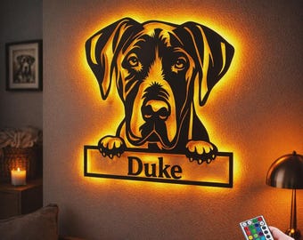 Custom Great Dane Dog Metal Wall Art With LED Lights, Great Dane Dog Metal Signs, Great Dane Metal Wall Decor, Dog Wall Hanging Decoration