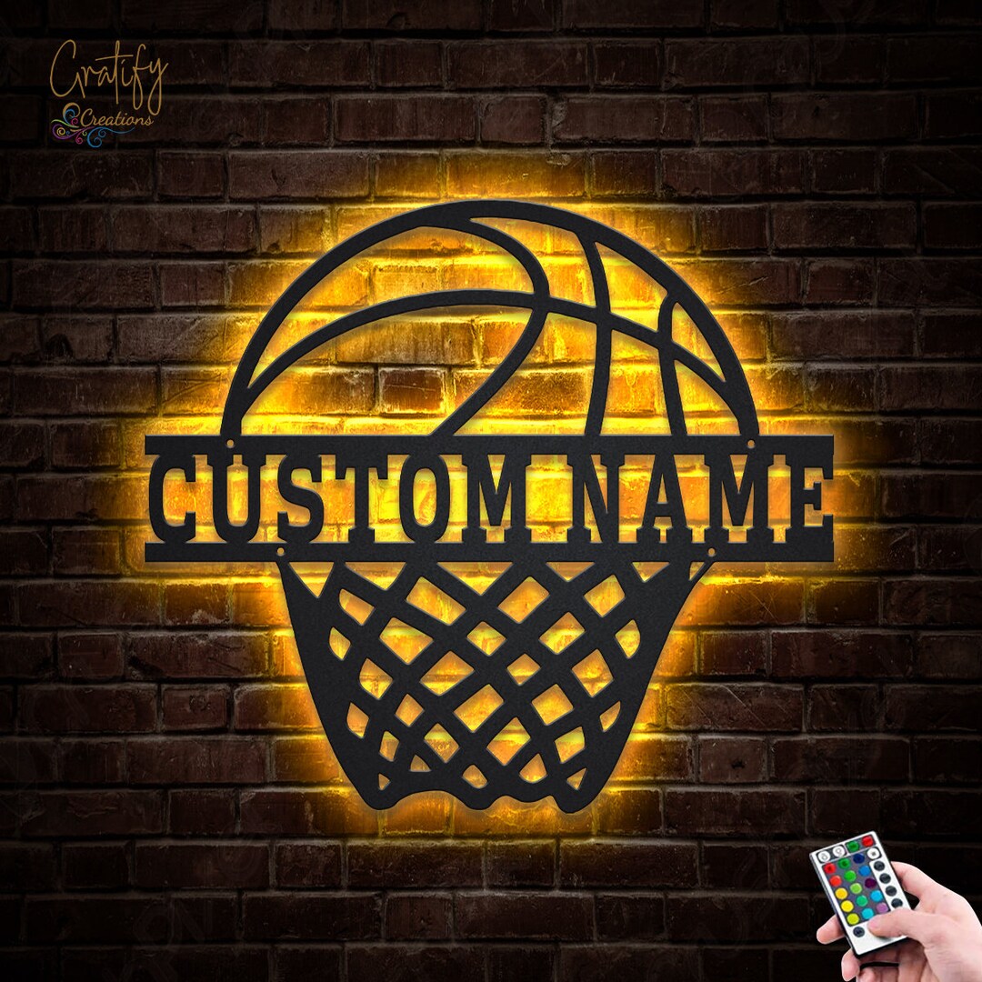 Custom Basketball Metal Wall Art With LED Lights, Personalized