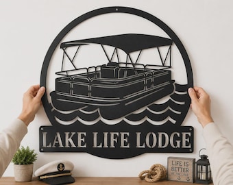 Gepersonaliseerde pontonboot metalen bord | Aangepast monogram Lake House-muurdecoratie