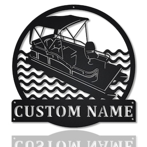 Custom Pontoon Boat Metal Signs Art v5, Personalized Pontoon Boat Monogram Metal Signs, Pontoon Boat Home & Living, Pontoon Wall Hanging