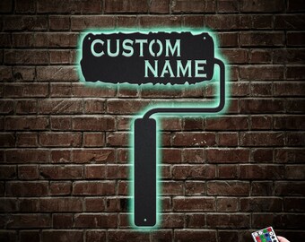 Paint Brush Metal Sign LED Lights v4, Custom Paint Brush Painter Sign, Paint Brush Painter Neon Decor,Paint Wall Hanging For Decoration