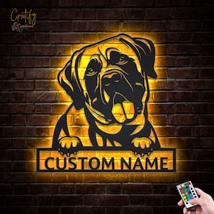 Mastiff Dog Metal Sign LED Lights, Custom Mastiff Dog Sign, Mastiff Dog Neon Metal Wall Decor, Dog Wall Hanging