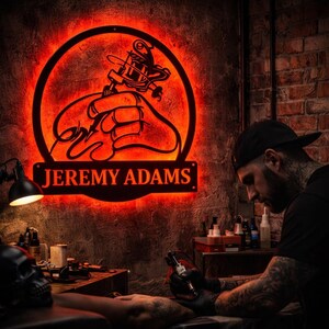 Tattoo Artist Gift Metal Sign With LED Lights | Custom Monogram Studio Wall Art