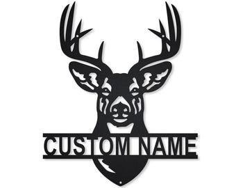 Benutzerdefinierte Hirsch jagen Metallschild Kunst, personalisierte Hirsch Name Metallschild, Hirsch Name Metallschild, Papa Hirsch Jäger Geschenk, Hirsch Wandbehang