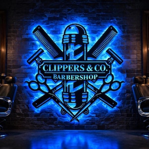 Anpassad metallskylt för barbershop med LED-lampor | Personlig väggdekoration för barbershop
