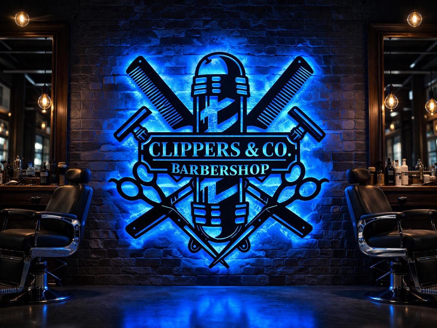 Custom Barber Shop Metal Sign With LED Lights | Personalized