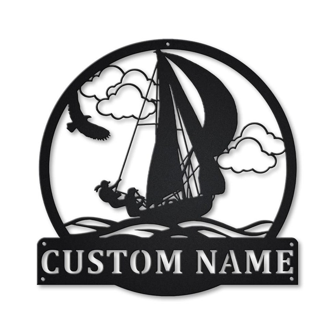 Custom Sailing Monogram Metal Sign Art, Personalized Sailing Metal Sign