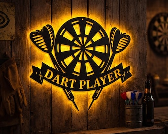 Custom Darts Metal Wall Art LED Sign | Personalized Game Room Decor