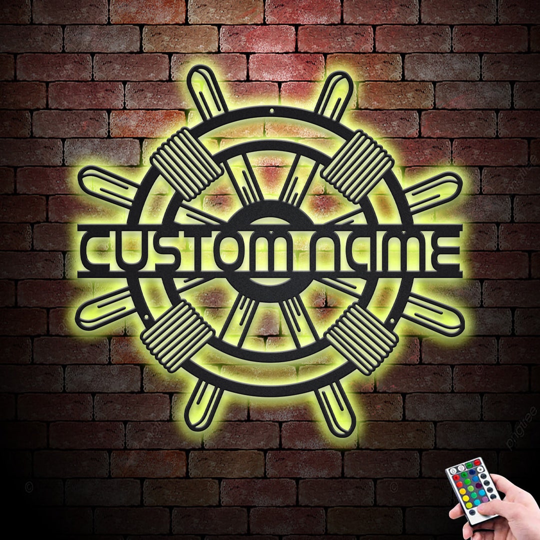 Ship Wheel Metal Sign LED Lights V5, Custom Ship Wheel Metal Sign, Ship ...