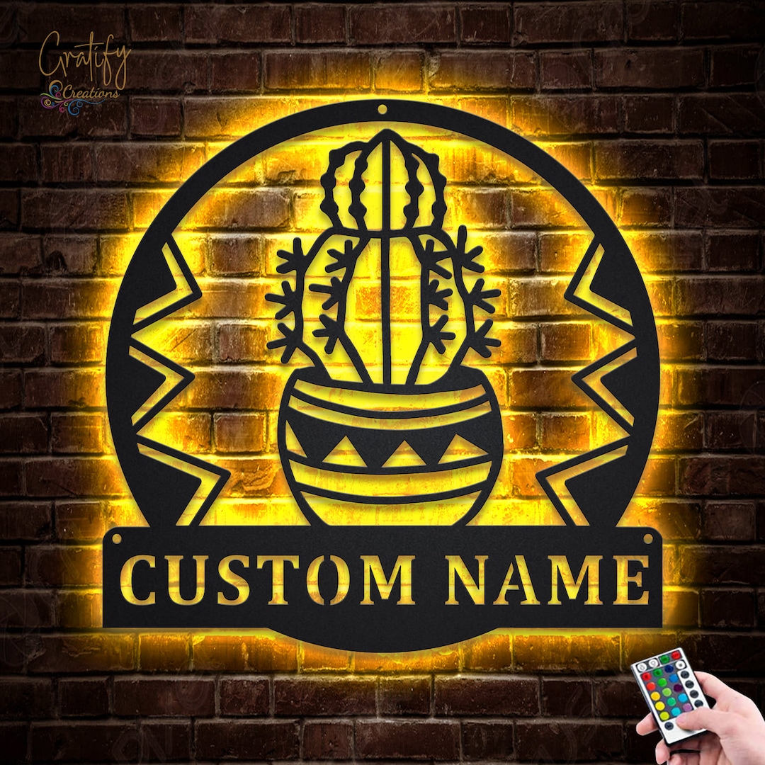Cactus Metal Sign LED Lights V5, Custom Cactus Metal Sign, Cactus Neon ...