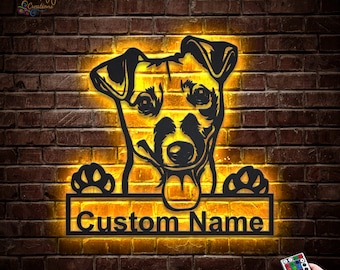 Jack Russell Terrier Dog Metal Sign LED Lights, Custom Jack