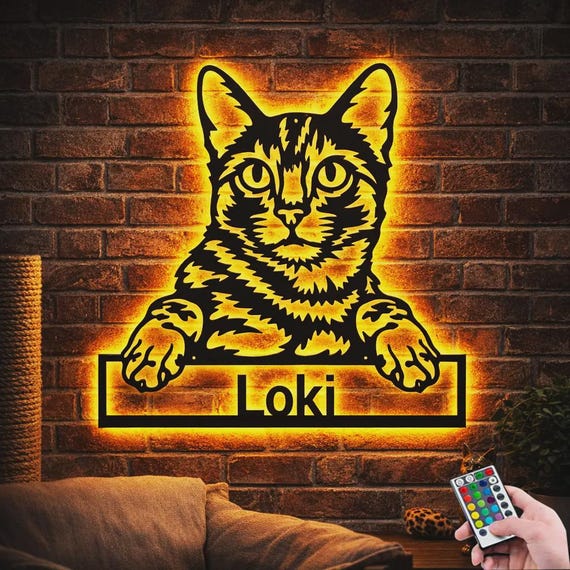 Custom Bengal Cat Metal Wall Art With LED Lights, Personalized Bengal Cat Metal Sign, Bengal Cat Wall Hanging For Decoration,Cat Metal Decor