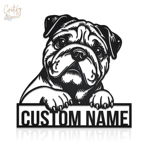 Custom English Bulldog Metal Wall Art LED Light, Personalized Bulldog Metal Signs, Dog Lover Name Metal Wall Decor, Dog Wall Hanging