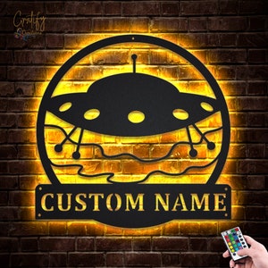 UFOs Alien Metal Wall Art LED Lights v3, Custom UFO Metal Sign, Spaceship Neon Metal Wall Decor, Ufo Neon Wall Hanging