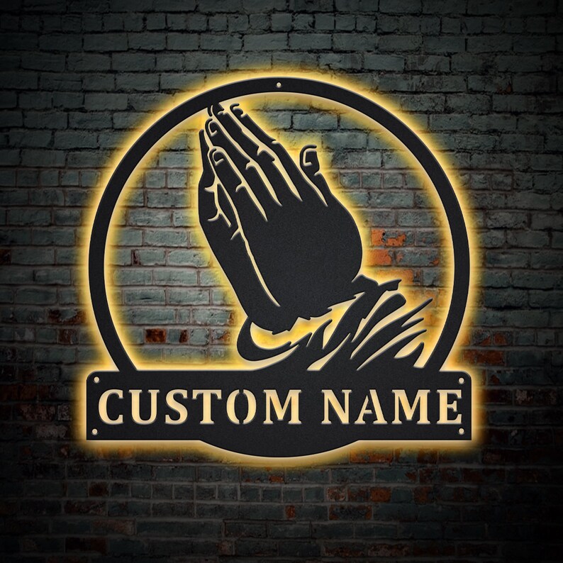 Praying Hands Metal Wall Art LED Lights V7, Custom Prayer Hands Metal ...