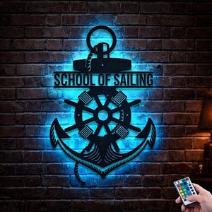 Custom Anchor Metal Sign LED Light | Navy Graduation Nautical Wall Art