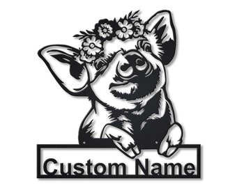 Custom Floral Piggy Metal Sign Art, Personalized Floral Piggy Metal Sign, Piggy Farm Wall  Decor, Farm Wall Hanging