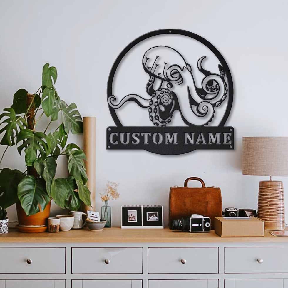 Octopus Monogram Metal Sign With LED Lights V2, Custom Octopus Metal ...