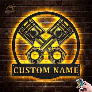 Custom Garage Metal Wall Art LED Light Personalized Workshop Name Sign Home Decor Car Mechanic Repair Decoration Repairman Birthday Xmas