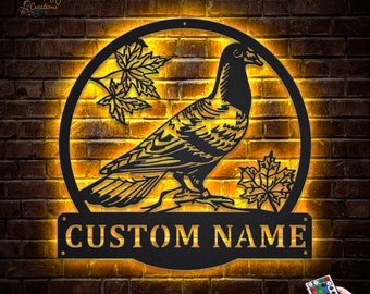 Pigeon Bird Monogram Custom Metal Wall Art With LED Lights, Custom Pigeon Bird Metal Signs, Pigeon Bird Neon Sign Wall Decor