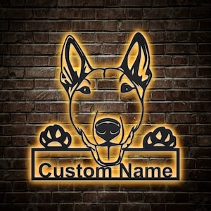 Custom Bull Terrier Dog Metal Wall Art With LED Lights, Personalized Bull Terrier Dog Metal Sign, Dog Name Sign, Dog Lover Home Decor