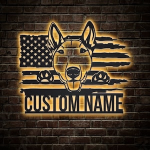 Custom US Bull Terrier Dog Metal Wall Art With LED Lights, Personalized Bull Terrier Dog Metal Sign, Dog Name Sign, Dog Lover Home Decor
