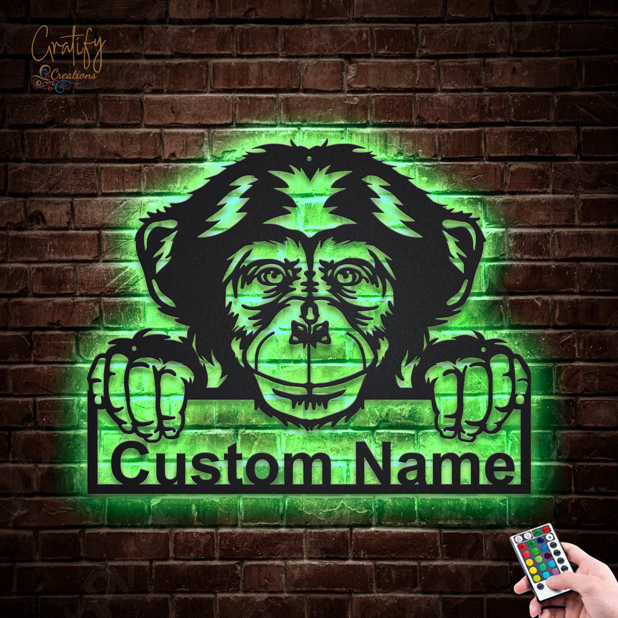 Chimpanzee Monkey Metal Sign LED Lights, Custom Chimpanzee