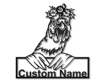 Custom Floral Chicken Metal Sign Art, Personalized Floral Chicken Metal Sign, Chicken Funny Wall Hanging For Decoration , Chicken Wall Decor