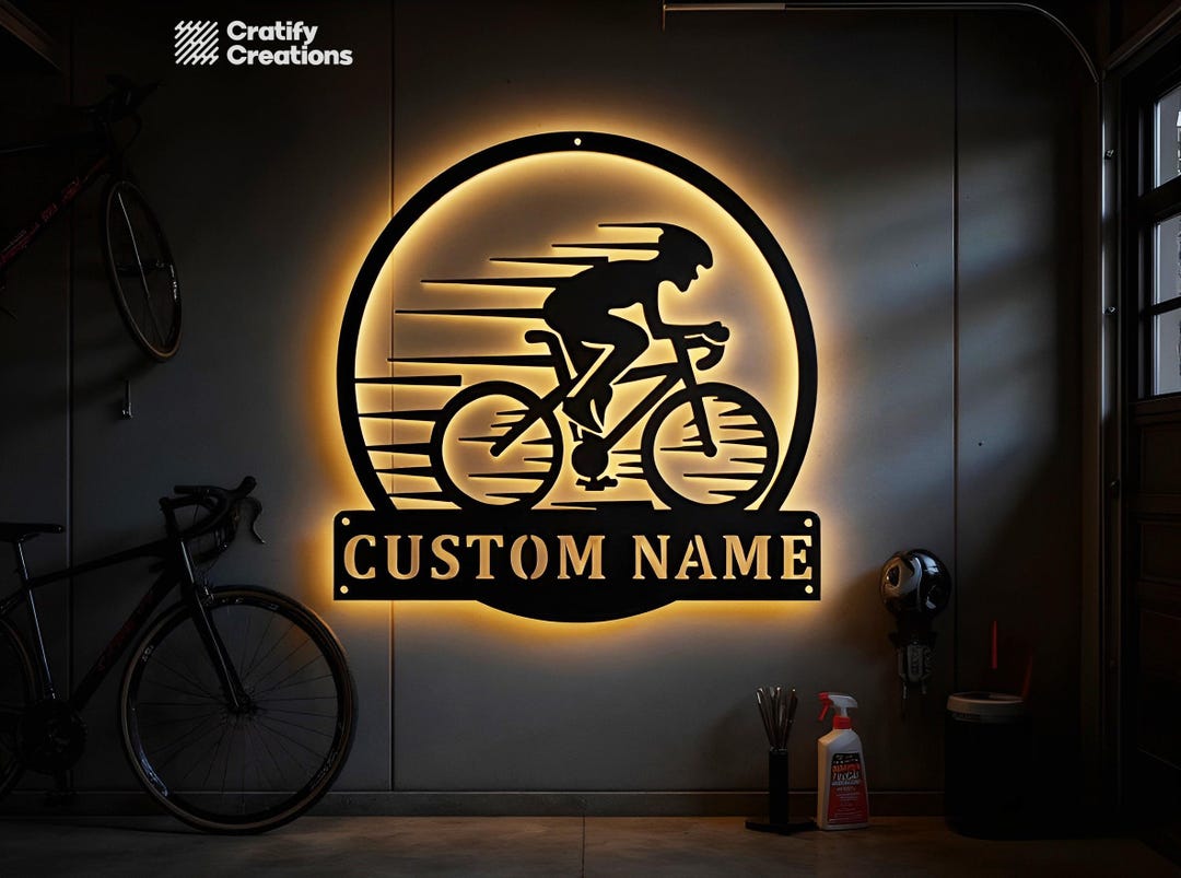 Personalized Cycling Monogram Metal Sign – Custom Sports Bike Name Wall ...