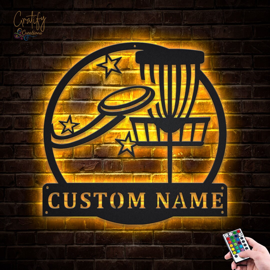 Custom Disc Golf Sport Metal Wall Art With LED Lights, Personalized