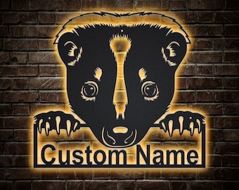 Custom Skunk Metal Sign with LED Lights: Personalized Wall Decor