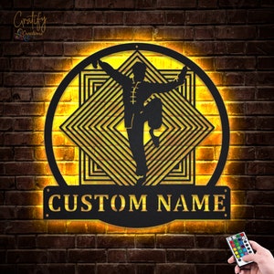 Kung Fu Fight Metal Sign With LED Lights v4, Custom Kung Fu Metal Sign, Love Kung Fu Neon Sign Wall Decor, Kung Fu Neon Sign Wall Hanging