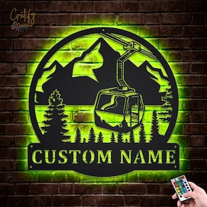 Skiing Metal Wall Art LED Lights v7, Custom Snow Skiing Metal Sign, Snow Skiing Neon Metal Decor, Skier Wall Hanging For Decoraton