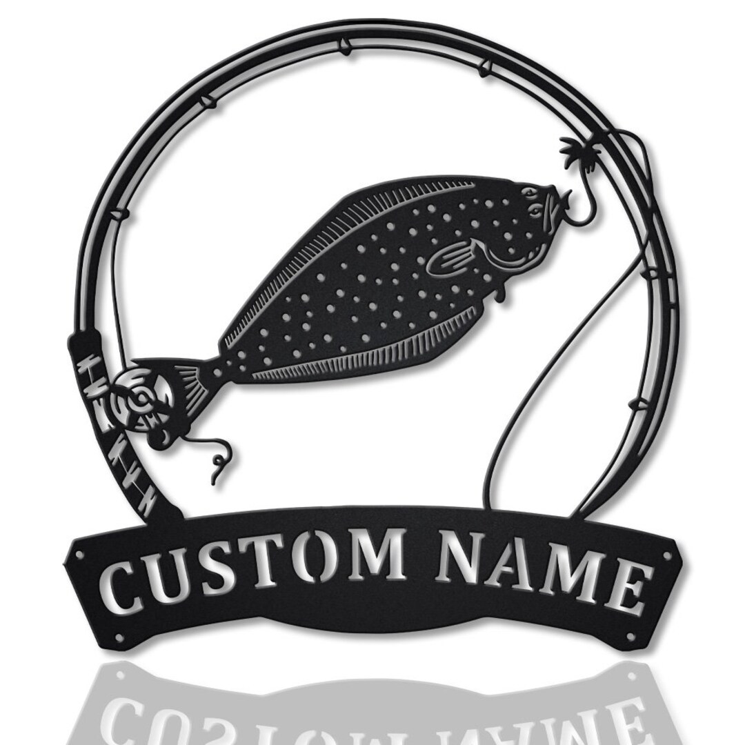 Custom Halibut Fishing Fish Pole Metal Sign Art, Personalized Halibut