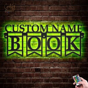 Book Metal Wall Art LED Lights v6, Custom Book Fans Metal Signs, Book Neon Metal Wall Decor, Book Wall Hanging For Decoration