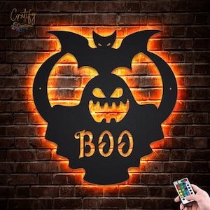 Metalen Halloween-bord spook met ledverlichting | Aangepaste metalen Halloween-bord | Aangepaste Halloween-huisdecoratie